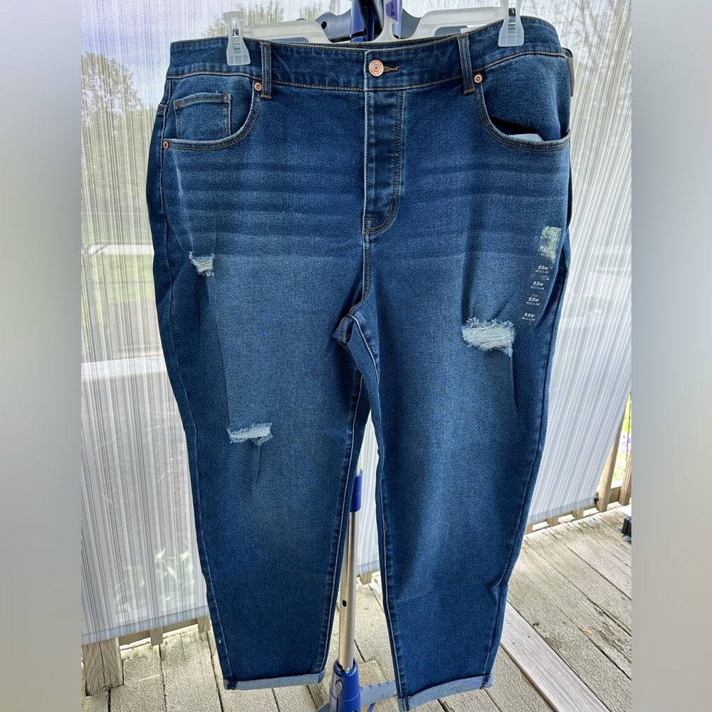 Maurices Blue Boyfriend Jeans with Distressed Details